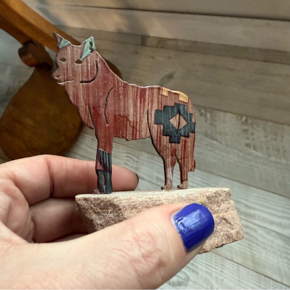 Lazart Collection VTG Native American Petroglyph‎ Wolf Wildlife Dog Metal Rock - Picture 9 of 9